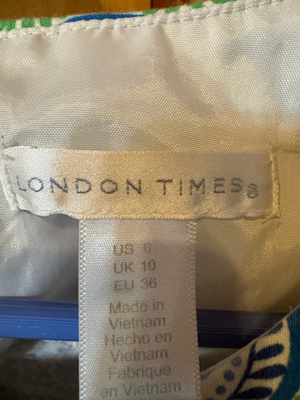 NFS-SOLD-FABLIFE_LOVE 
London Times Sleeveless Mini Dress in Blue, Green & - Picture 3 of 3